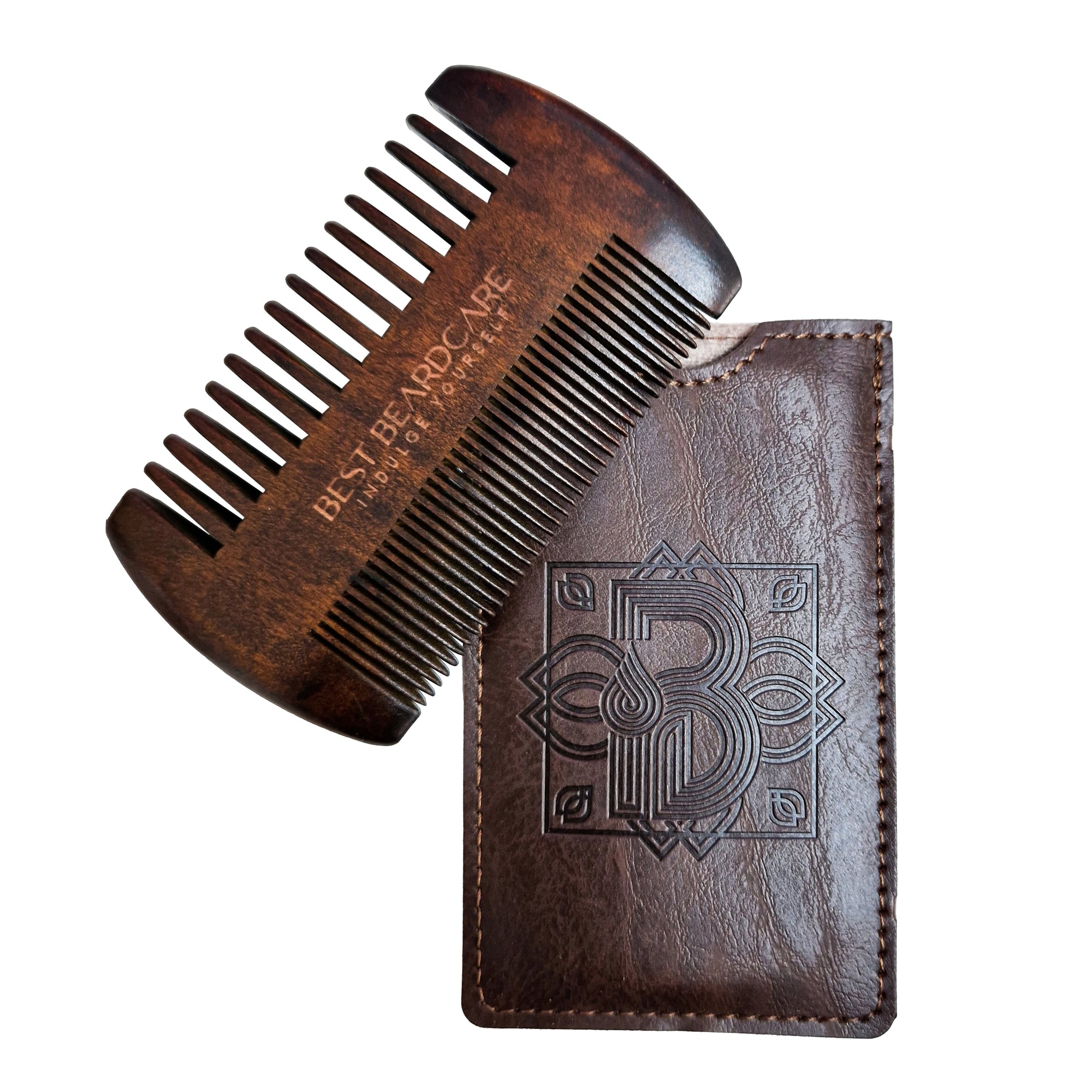 Cherry wood beard comb with leather case